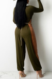 Red Sexy Solid Hollowed Out Patchwork Slit O Neck Straight Jumpsuits(Without Belt)