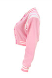 Pink Fashion Casual Letter Embroidery Split Joint Cardigan Outerwear
