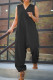 Black Fashion Casual Solid Basic V Neck Regular Jumpsuits