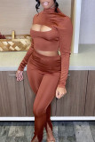 White Sexy Solid Hollowed Out Patchwork Half A Turtleneck Long Sleeve Two Pieces