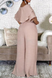 Yellow Fashion Casual Solid Patchwork Off the Shoulder Two Pieces