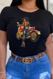 Red Street Daily Character Patchwork O Neck T-Shirts