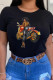 Black Street Daily Character Patchwork O Neck T-Shirts