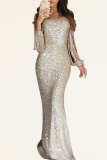 Champagne Party Solid Tassel O Neck Trumpet Mermaid Dresses