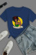 Navy Blue Work Street Print Patchwork O Neck T-Shirts