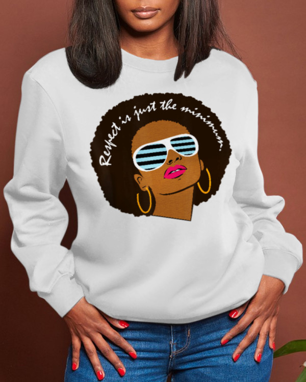 White Street Sportswear Character Patchwork O Neck Tops