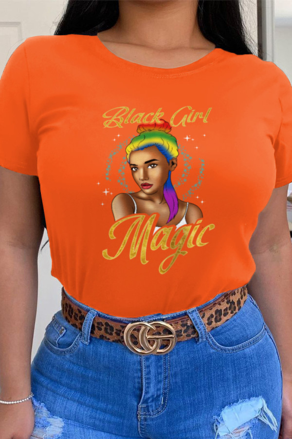 Orange Street Daily Character Patchwork O Neck T-Shirts