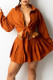 Rust Red Fashion Casual Solid Patchwork Turndown Collar Long Sleeve Two Pieces