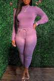 Light Coffee Fashion Casual Solid Patchwork O Neck Long Sleeve Two Pieces