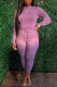 Purple Fashion Casual Solid Patchwork O Neck Long Sleeve Two Pieces