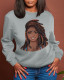 Grey Casual Street Character Patchwork O Neck Tops