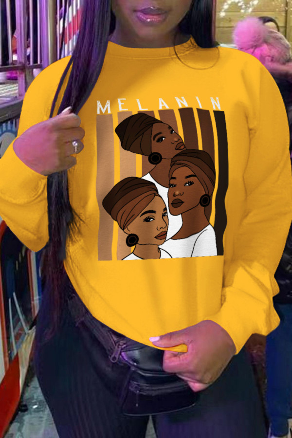 Yellow Sportswear Daily Character Patchwork O Neck T-Shirts