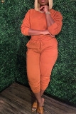 Red Fashion Casual Solid Patchwork O Neck Long Sleeve Two Pieces