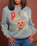 Blue Street Daily Print Patchwork Letter O Neck Tops