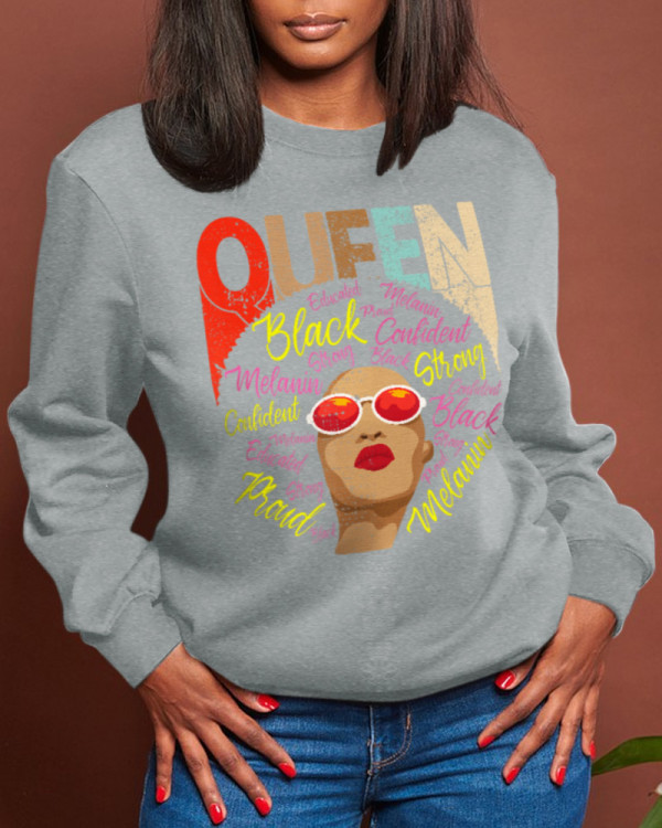 Grey Street Daily Print Patchwork Letter O Neck Tops