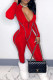 Red Casual Solid Patchwork Zipper Collar Skinny Jumpsuits