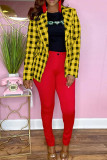 Red Fashion Casual Plaid Print Cardigan Turndown Collar Outerwear