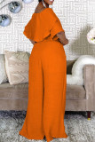 Yellow Fashion Casual Solid Patchwork Off the Shoulder Two Pieces
