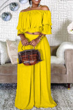 Yellow Fashion Casual Solid Patchwork Off the Shoulder Two Pieces