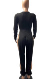 Red Sexy Solid Hollowed Out Patchwork Slit O Neck Straight Jumpsuits(Without Belt)