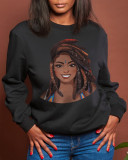 Grey Casual Street Character Patchwork O Neck Tops