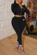 Black Fashion Casual Print Zipper Hooded Collar Long Sleeve Two Pieces