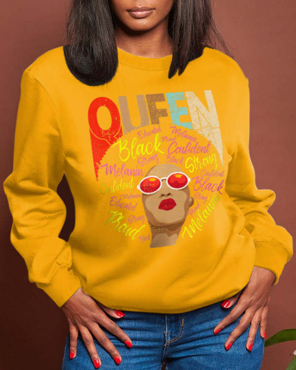 Yellow Street Daily Print Patchwork Letter O Neck Tops
