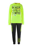 Fluorescent Green Fashion Casual Letter Print Basic Hooded Collar Long Sleeve Two Pieces
