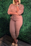 Light Coffee Fashion Casual Solid Patchwork O Neck Long Sleeve Two Pieces