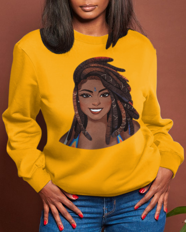 Yellow Casual Street Character Patchwork O Neck Tops