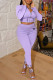 Purple Fashion Casual Print Zipper Hooded Collar Long Sleeve Two Pieces