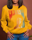 Blue Casual Street Print Patchwork O Neck Tops