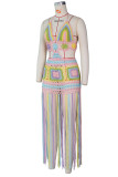 Pink Fashion Sexy Patchwork Tassel Hollowed Out Backless Swimwears Beach Dress