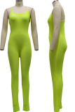 Green Sexy Solid Mesh Spaghetti Strap Skinny Jumpsuits