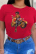 Red Street Daily Character Patchwork O Neck T-Shirts