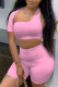 Pink Sexy Solid Hollowed Out Asymmetrical Collar Short Sleeve Two Pieces