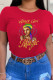 Red Street Daily Character Patchwork O Neck T-Shirts