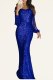 Blue Party Solid Tassel O Neck Trumpet Mermaid Dresses