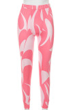 Pink Sexy Print Patchwork Skinny High Waist Pencil Full Print Bottoms