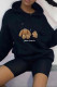 Black Casual Print Patchwork Hooded Collar Tops