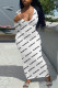 White Casual Print Patchwork U Neck One Step Skirt Dresses