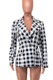 Red Fashion Casual Plaid Print Cardigan Turndown Collar Outerwear