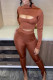 Brown Sexy Solid Hollowed Out Patchwork Half A Turtleneck Long Sleeve Two Pieces