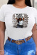 White Casual Daily Character Patchwork O Neck T-Shirts