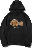 Black Casual Print Patchwork Hooded Collar Tops