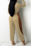 Red Sexy Solid Hollowed Out Patchwork Slit O Neck Straight Jumpsuits(Without Belt)