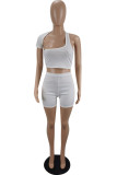 White Sexy Solid Hollowed Out Asymmetrical Collar Short Sleeve Two Pieces