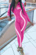 Rose Red Fashion Casual Print Patchwork Zipper Collar Skinny Jumpsuits