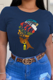 Red Fashion Casual Print Patchwork O Neck T-Shirts