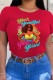 Red Casual Street Print Patchwork O Neck T-Shirts